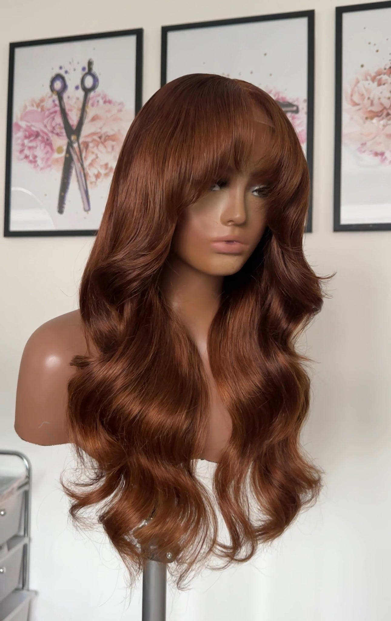 Dark Copper Blonde with Curtain Bangs